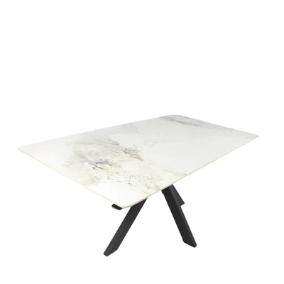 Phoenix 180cm White Ceramic Marble Dining Table With Grey Velvet Black Ring Chairs