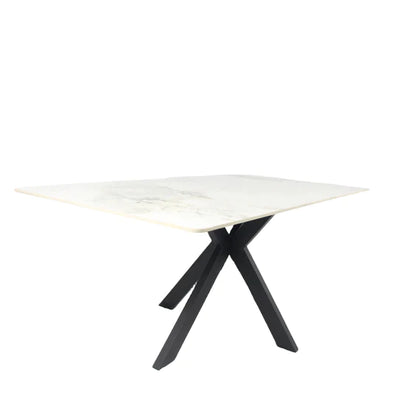 Phoenix 180cm White Ceramic Marble Dining Table With Grey Velvet Black Ring Chairs