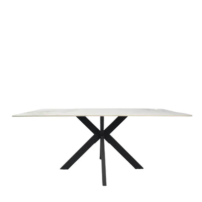 Phoenix 180cm White Ceramic Marble Dining Table With Grey Velvet Black Ring Chairs
