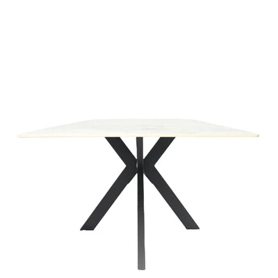 Phoenix 180cm White Ceramic Marble Dining Table With Grey Velvet Black Ring Chairs