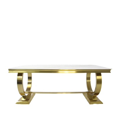 Arianna Marble & Gold Dining Table With Lucy Slim Quilted Gold Ring Knocker Velvet Chairs