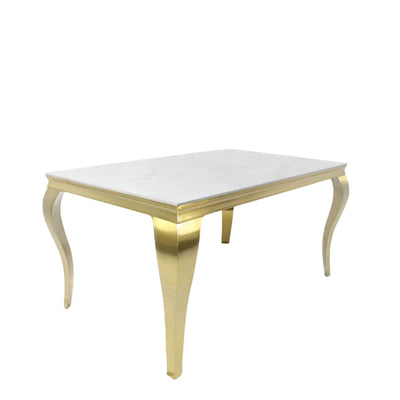 Louis Marble & Gold Dining Table With Florence High Back Velvet Chairs
