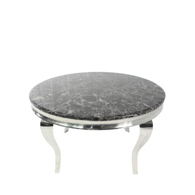 Louis 130cm Round Black Marble Chrome Dining Table And Valente Shimmer Lion Dining Chairs