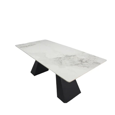 Roma 180cm White Ceramic Marble Dining Table + Cream Boucle Velvet Chairs