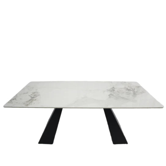 Roma 180cm White Ceramic Marble Dining Table + Cream Boucle Velvet Chairs