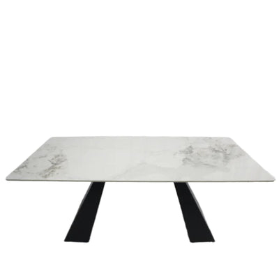 Roma 180cm White Ceramic Marble Dining Table + Cream Boucle Velvet Chairs