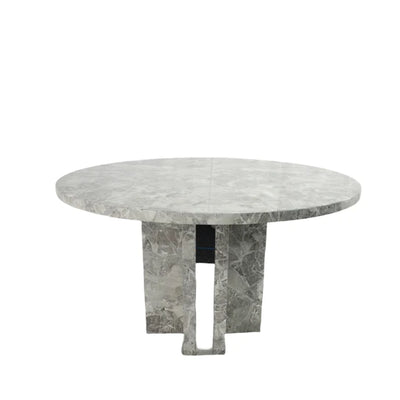 Como 130cm Grey Marble Round Dining Table + Lion Knocker Velvet Chairs