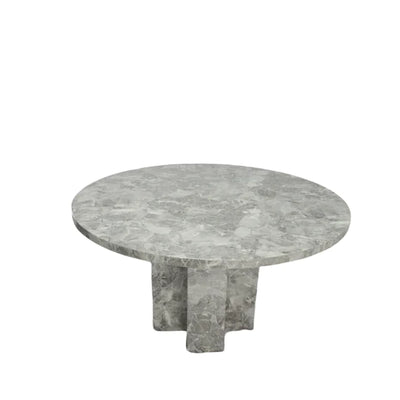 Como 130cm Grey Marble Round Dining Table + Lion Knocker Velvet Chairs
