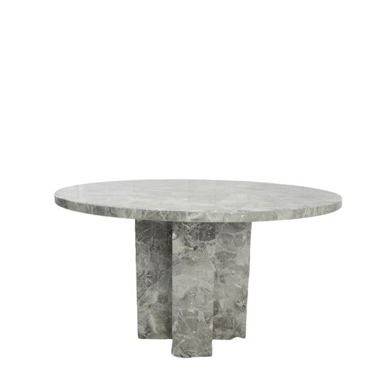 Como 130cm Grey Marble Round Dining Table + Lion Knocker Velvet Chairs