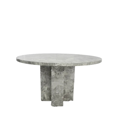 Como 130cm Grey Marble Round Dining Table + Lion Knocker Velvet Chairs