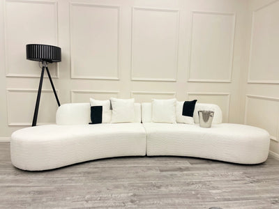 The Storm Boucle Premium Curved Sofa Beige Boucle Fabric