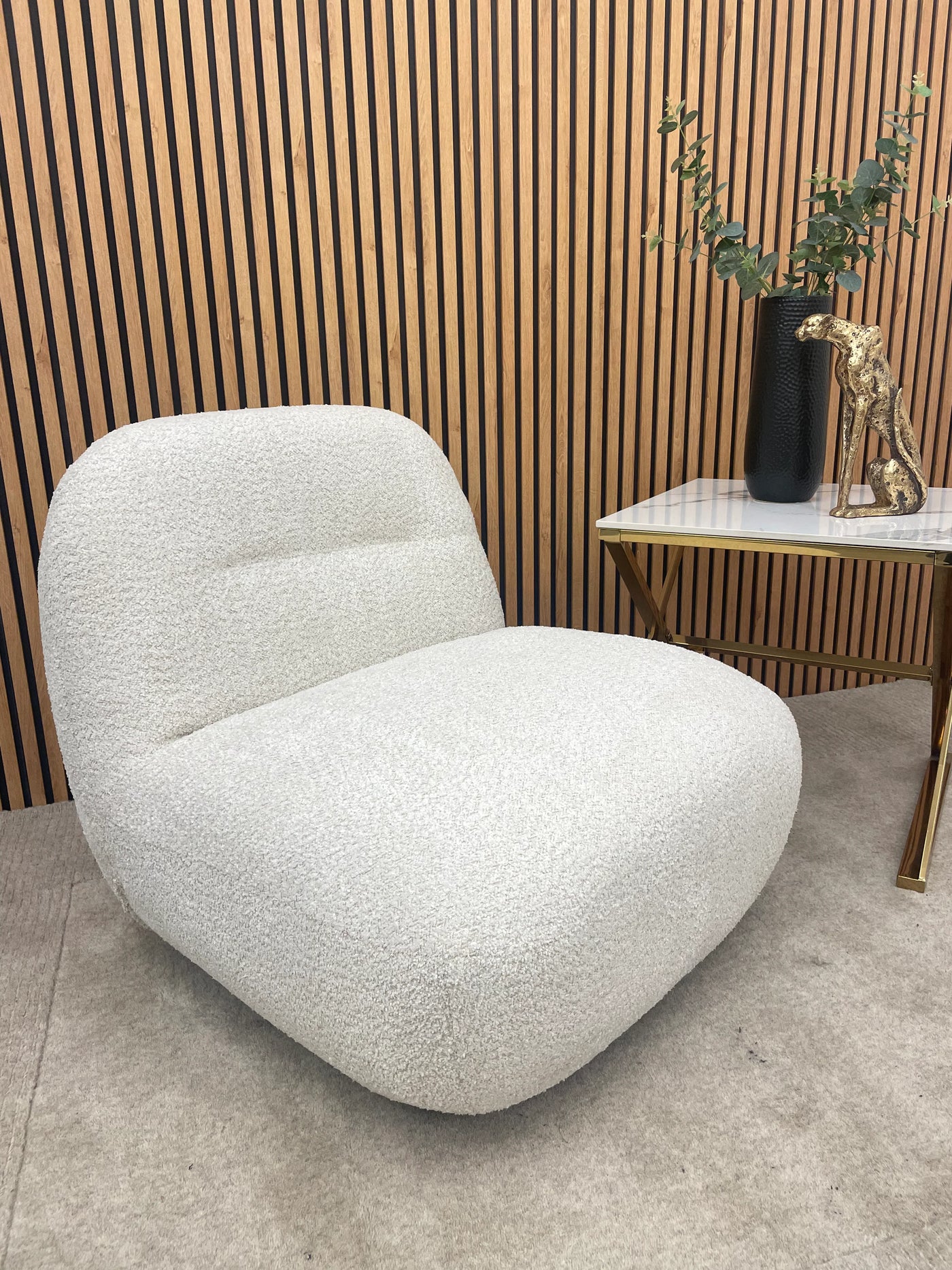 The Storm Boucle Premium Curved Sofa Beige Boucle Fabric