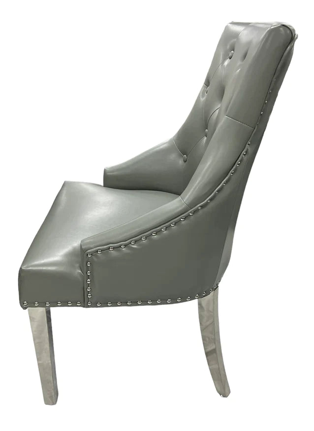 Grey PU Leather Chrome Ring Dining Chair