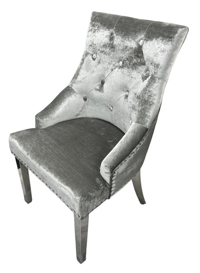 Arial 160cm Marble & Chrome Dining Table + Chrome Ring Knocker Velvet Chairs