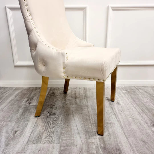 Louis Black/Gold Marble Dining Table With Kensington Cream/Gold Velvet Chairs