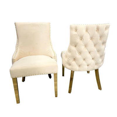 Louis Black/Gold Marble Dining Table With Kensington Cream/Gold Velvet Chairs