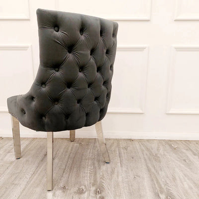 Louis Marble Dining Table With Kensington Button Back Velvet Dining Chairs