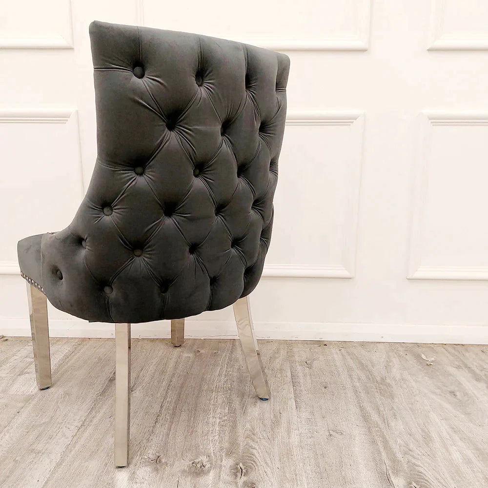 Lucien White 160cm Ceramic Marble Dining Table + Kensington Button Back Velvet Dining Chairs