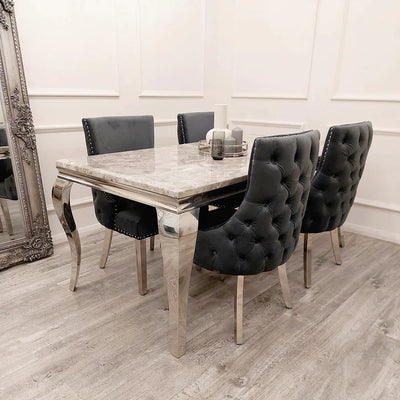 Louis Marble Dining Table With Kensington Button Back Velvet Dining Chairs