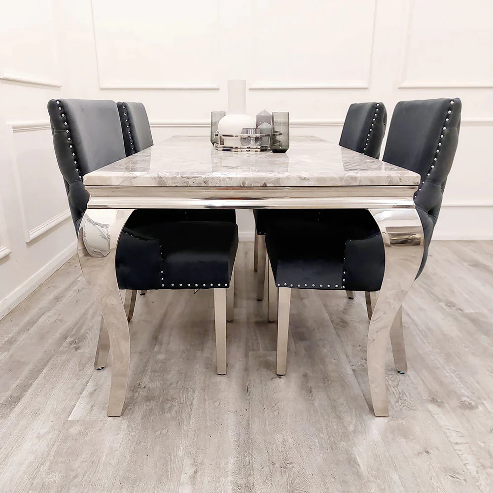 Louis Marble Dining Table With Kensington Button Back Velvet Dining Chairs