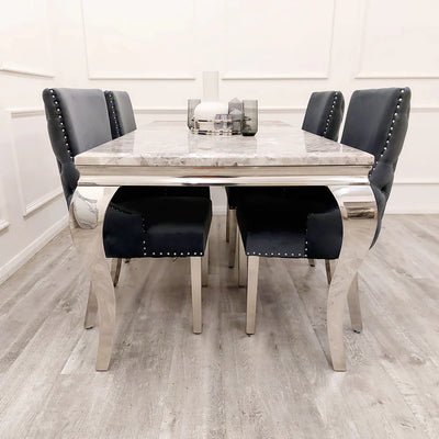 Louis Marble Dining Table With Kensington Button Back Velvet Dining Chairs