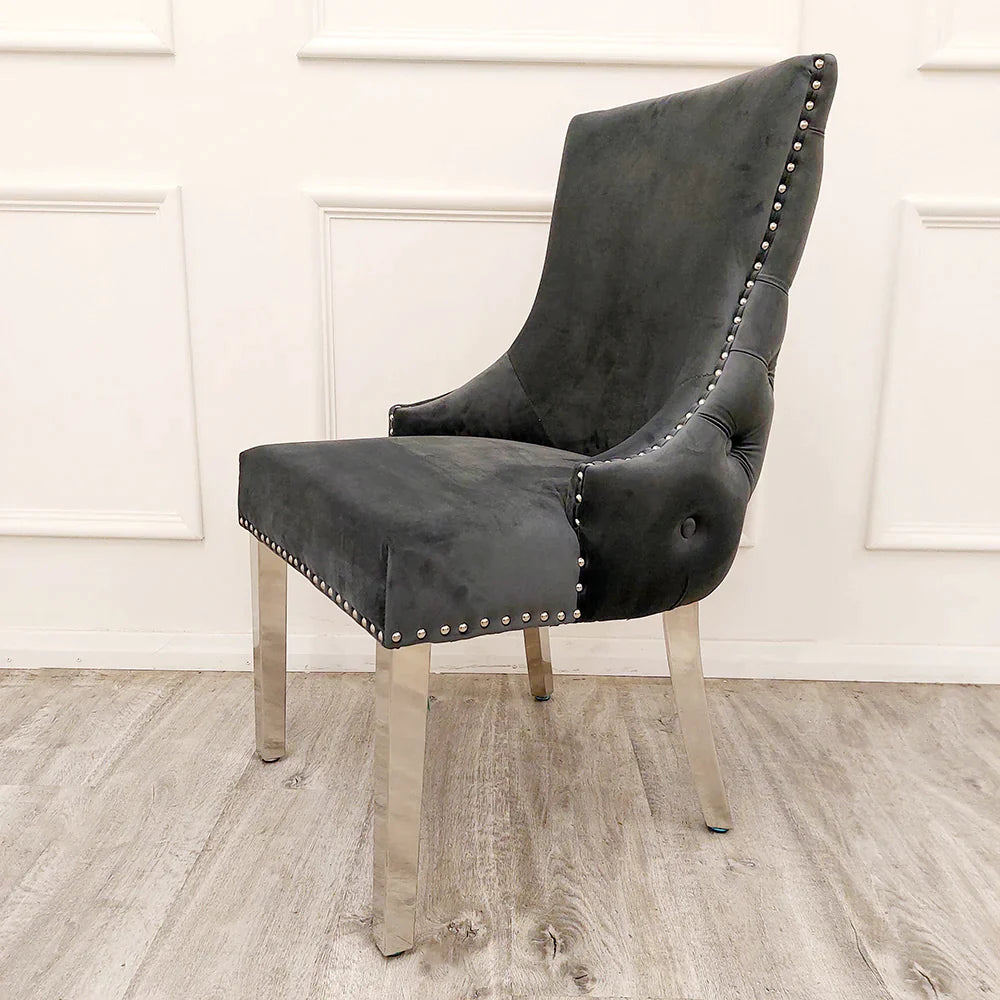 Louis Marble Dining Table With Kensington Button Back Velvet Dining Chairs