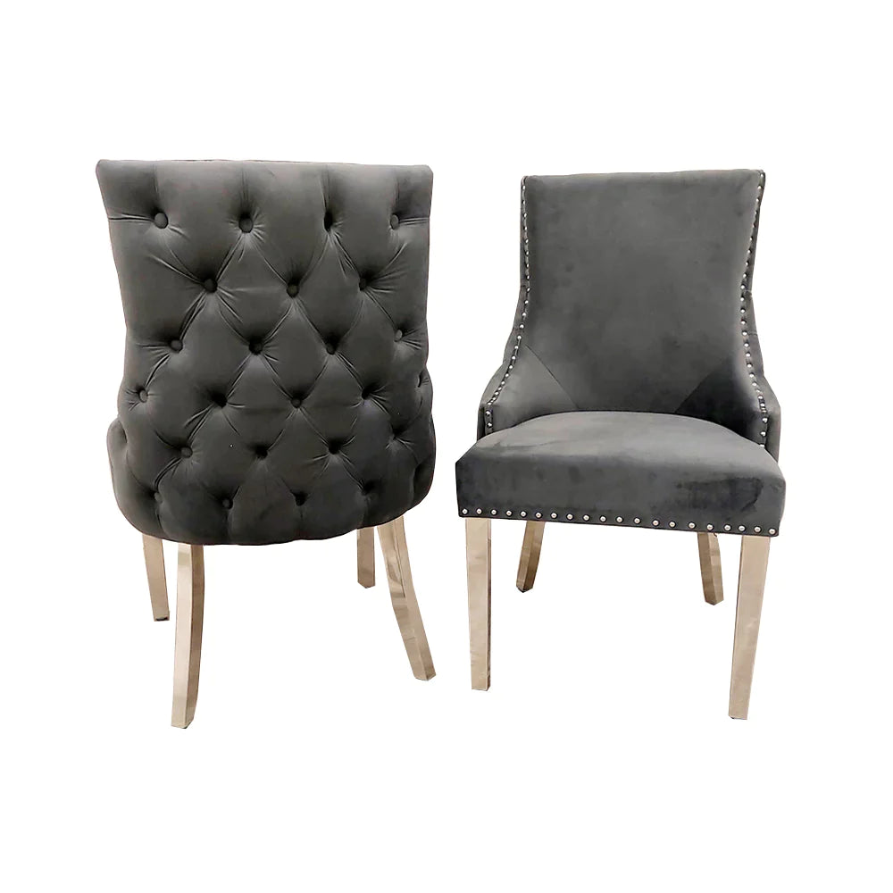 Louis Marble Dining Table With Kensington Button Back Velvet Dining Chairs