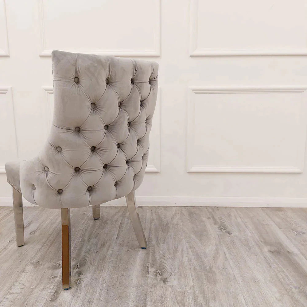 Lucien White 160cm Ceramic Marble Dining Table + Kensington Button Back Velvet Dining Chairs