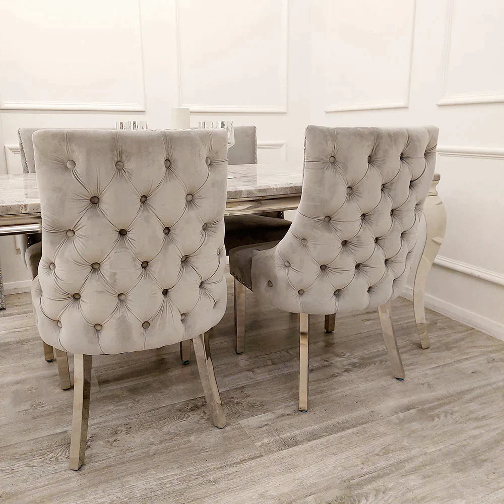 Lucien White 160cm Ceramic Marble Dining Table + Kensington Button Back Velvet Dining Chairs