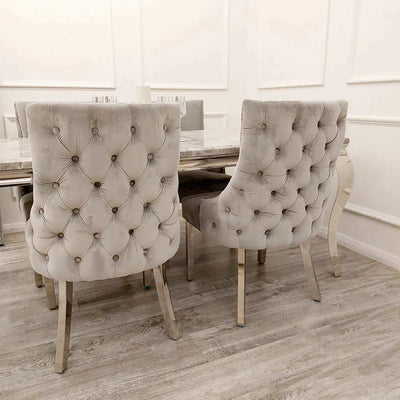 Lucien White 160cm Ceramic Marble Dining Table + Kensington Button Back Velvet Dining Chairs