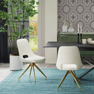 Leon Boucle Fabric Swivel Dining Chairs With Gold Metal Legs - Pairs - 2 Colours