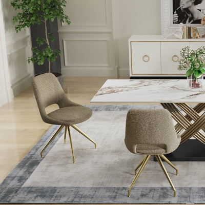 Leon Boucle Fabric Swivel Dining Chairs With Gold Metal Legs - Pairs - 2 Colours