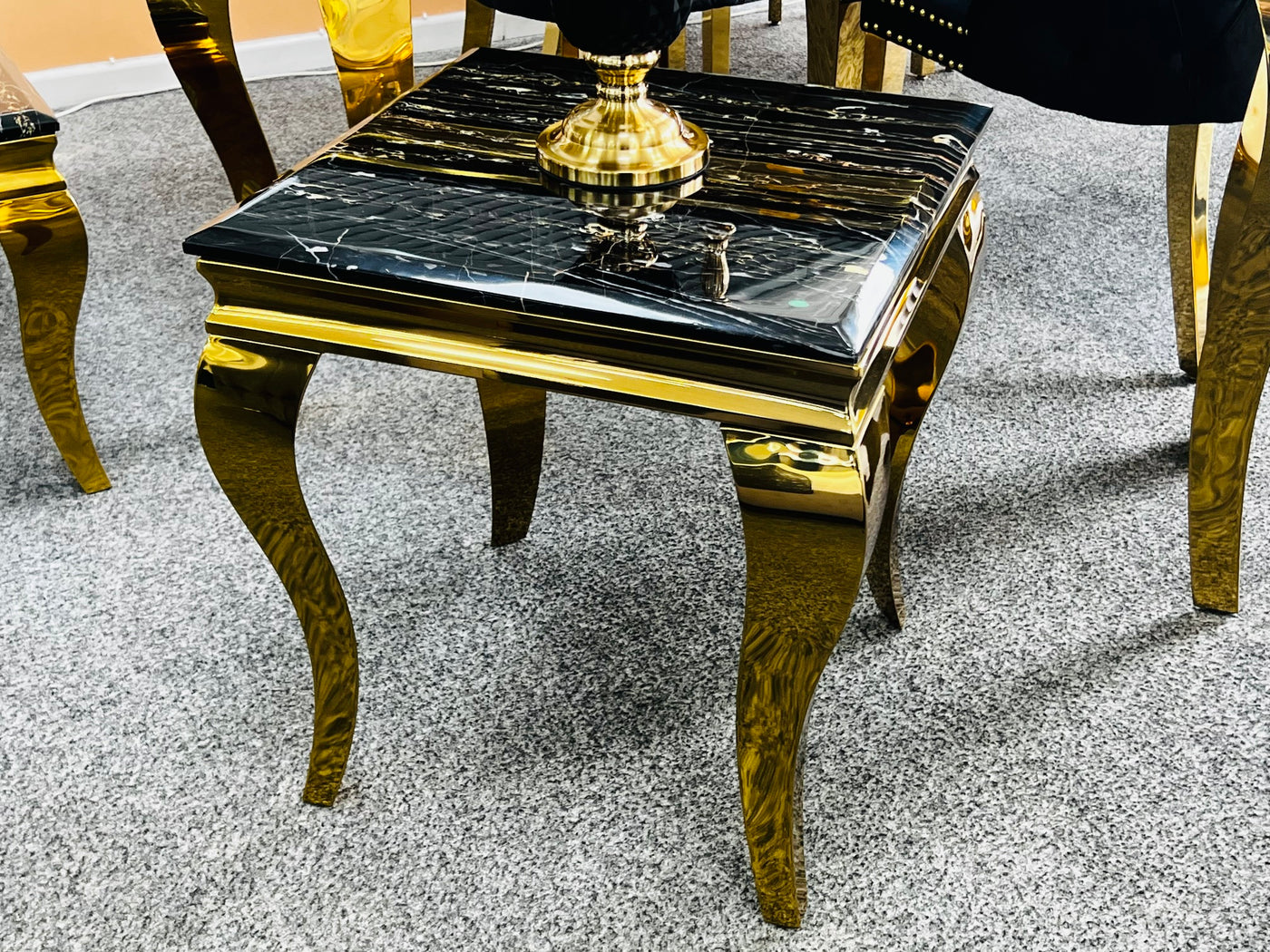 Louis Black/Gold Marble Lamp End Table