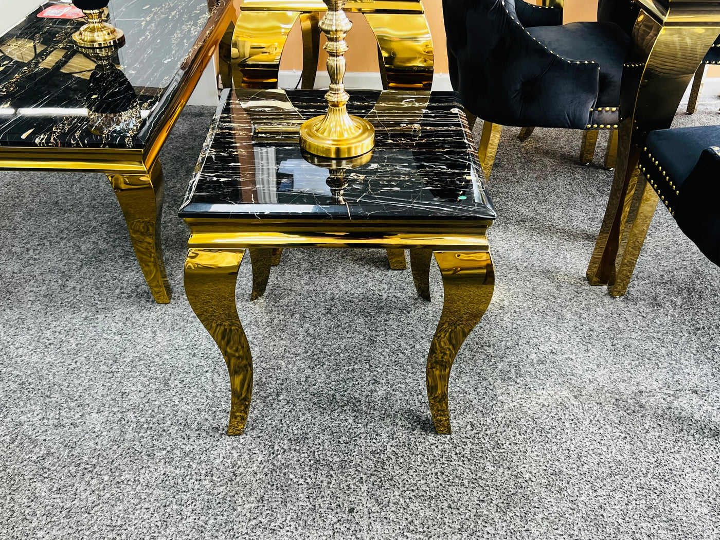 Louis Black/Gold Marble Lamp End Table