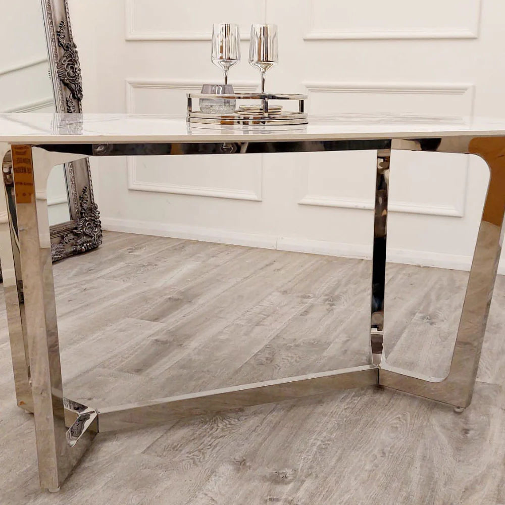 Lucien 160cm Chrome Ceramic White Dining Table