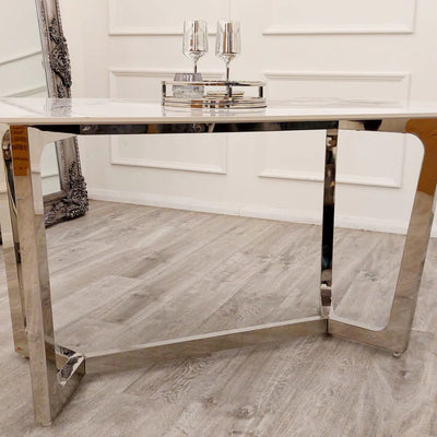 Lucien 160cm Chrome Ceramic White Dining Table