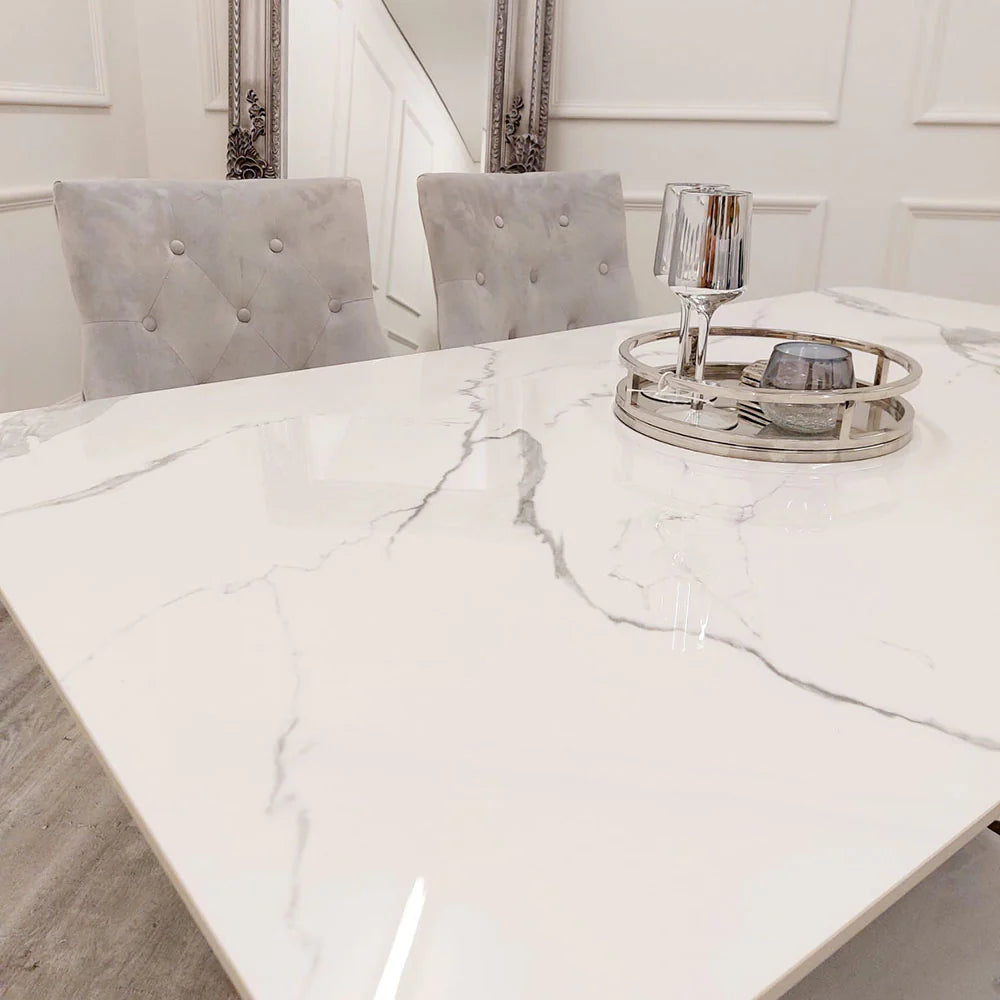 Lucien 160cm Chrome Ceramic White Dining Table