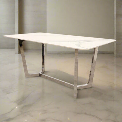 Lucien 160cm Chrome Ceramic White Dining Table