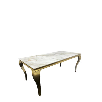 Louis Marble & Gold Dining Table With Florence High Back Velvet Chairs