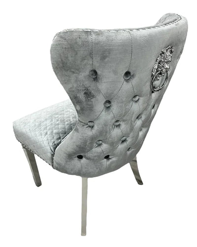Louis 130cm Round Pandora Bronze Marble Chrome Dining Table And Valente Shimmer Lion Dining Chairs