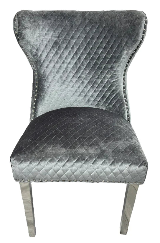 Louis Pandora Gold Chrome Marble Dining Table And Valente Shimmer Lion Dining Chairs
