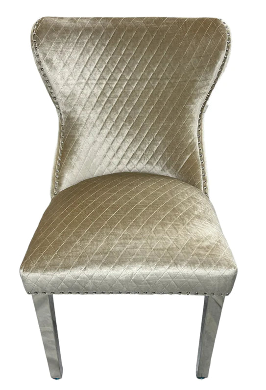 Arianna Pandora Marble & Chrome Dining Table With Valente Lion Knocker Chairs