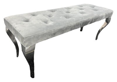 Louis Marble & Chrome Dining Table With Grey Ring Knocker Velvet Chairs & Bench
