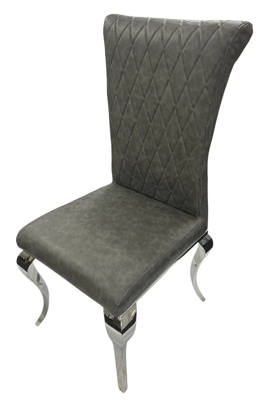 Nicole Dark Grey Leather Cross Stitch Dining Chair