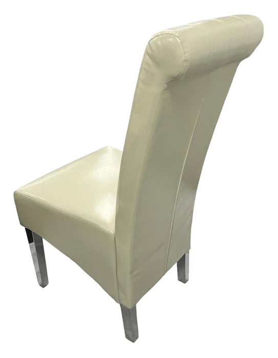 Lucy Leather Scroll Back Dining Chair With Chrome Legs In 2 Colours