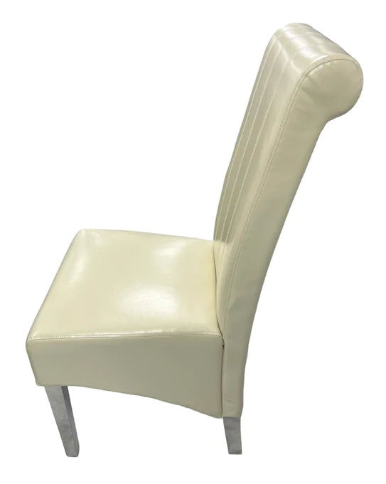 Lucy Leather Scroll Back Dining Chair With Chrome Legs In 2 Colours