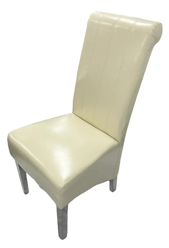 Lucy Leather Scroll Back Dining Chair With Chrome Legs In 2 Colours