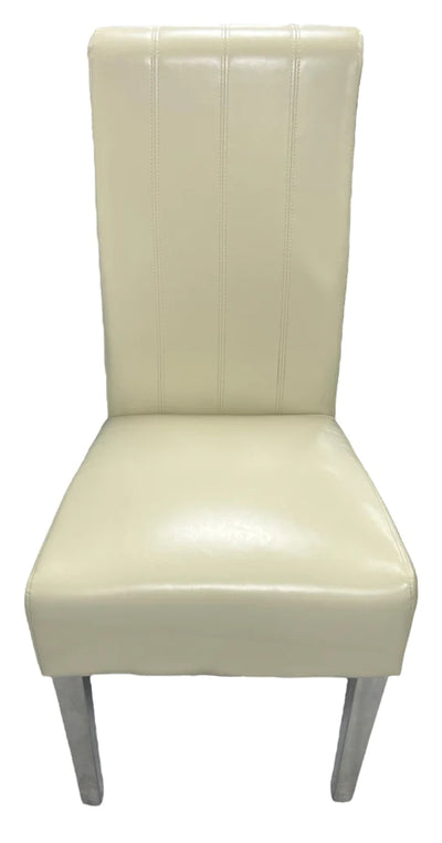 Lucy Leather Scroll Back Dining Chair With Chrome Legs In 2 Colours