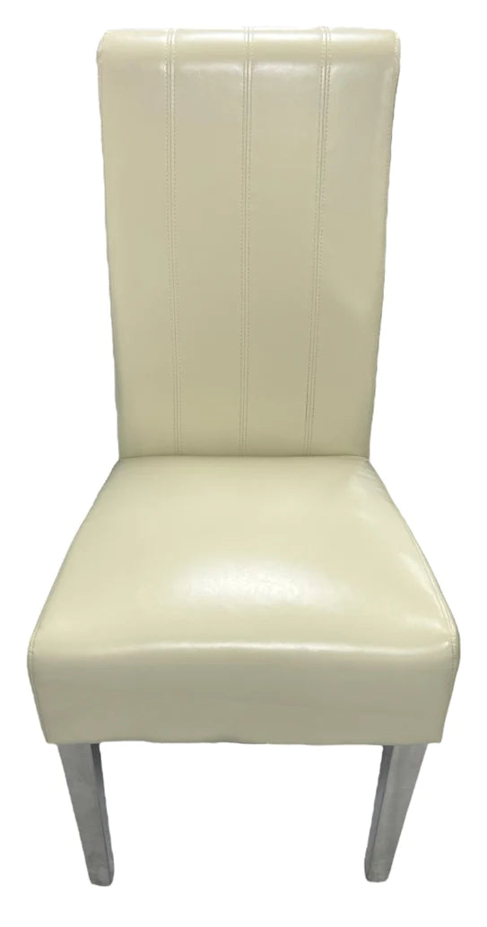 Lucy Leather Scroll Back Dining Chair With Chrome Legs In 2 Colours