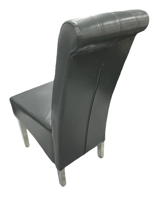Lucy Leather Scroll Back Dining Chair With Chrome Legs In 2 Colours